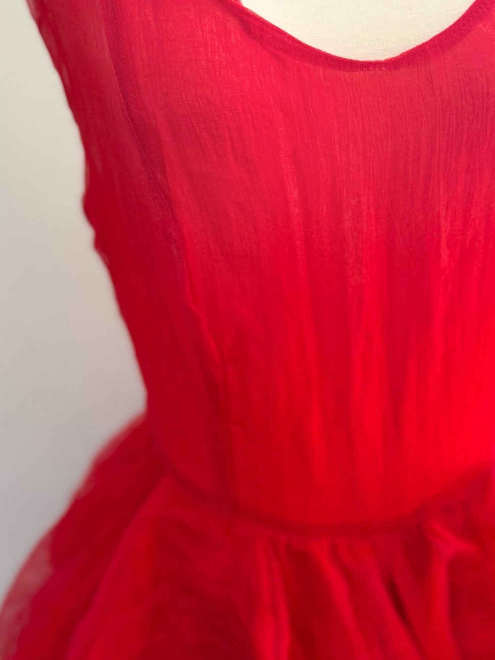 Red Layered Tulle Ballgown with Scoop Neck - Picture 3 of 4